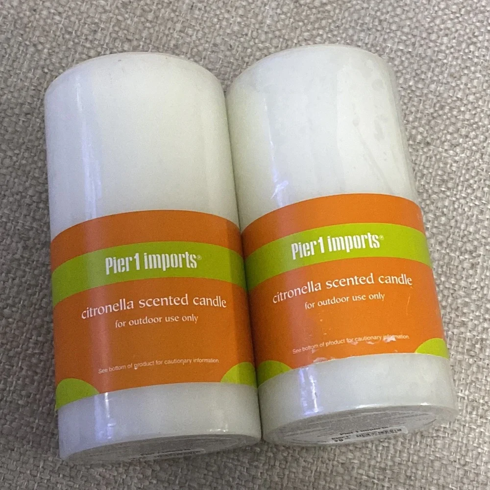 NWT Pier 1 Outdoor Citronella Pillar Candles 3x6 Set of 2